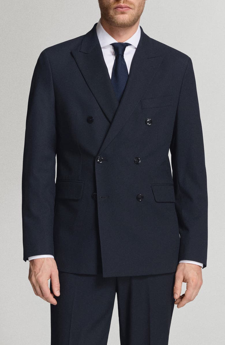 MANGO Monaco Slim Fit Double Breasted Suit Jacket, Main, color, Navy