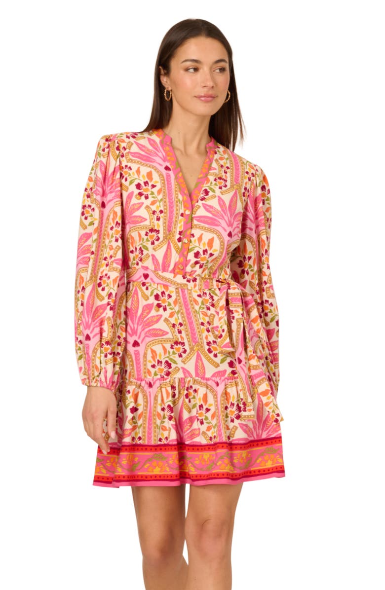 Adrianna Papell Printed Long Sleeve Dress, Alternate, color, Pink Multi