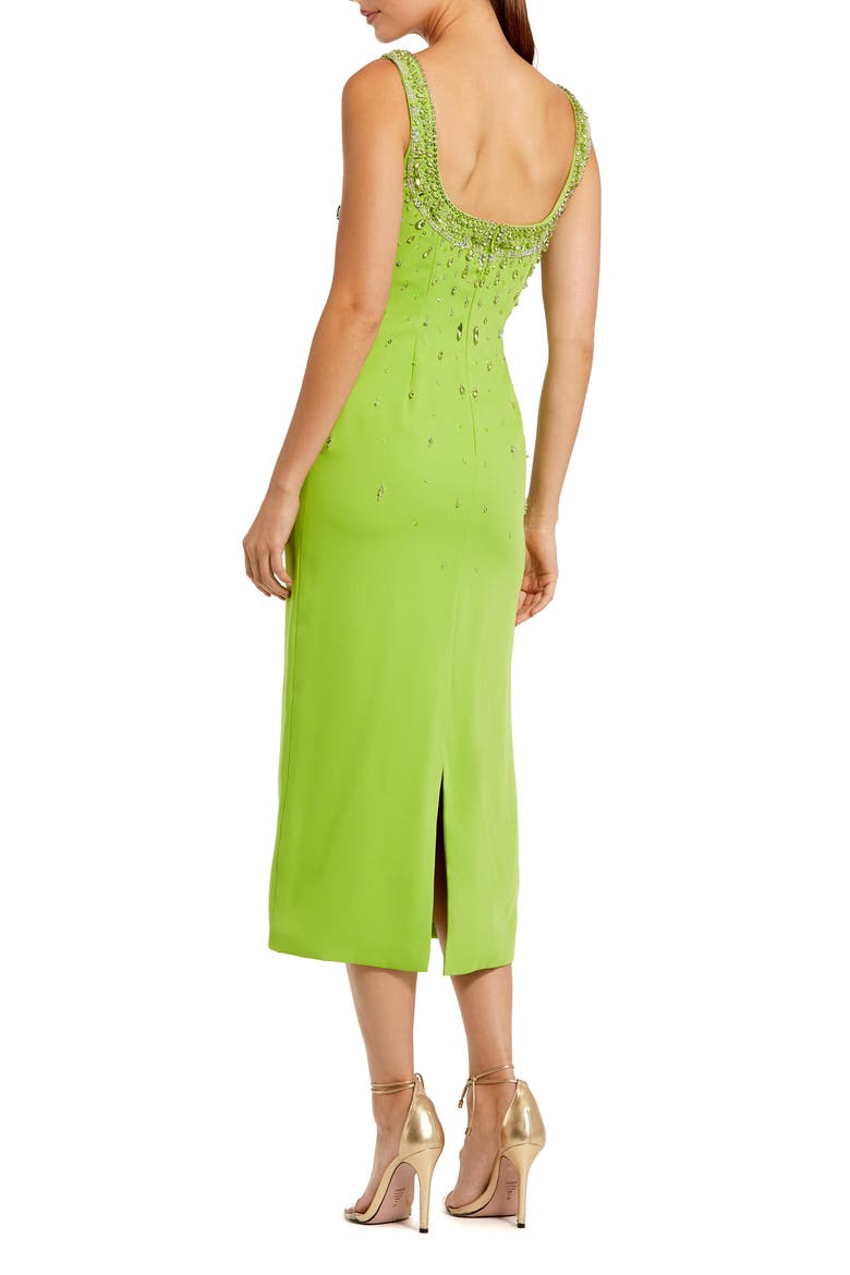 Beaded Crepe Scoop Neck Sleeveless Sheath Midi Dress, Alternate, color, Pear