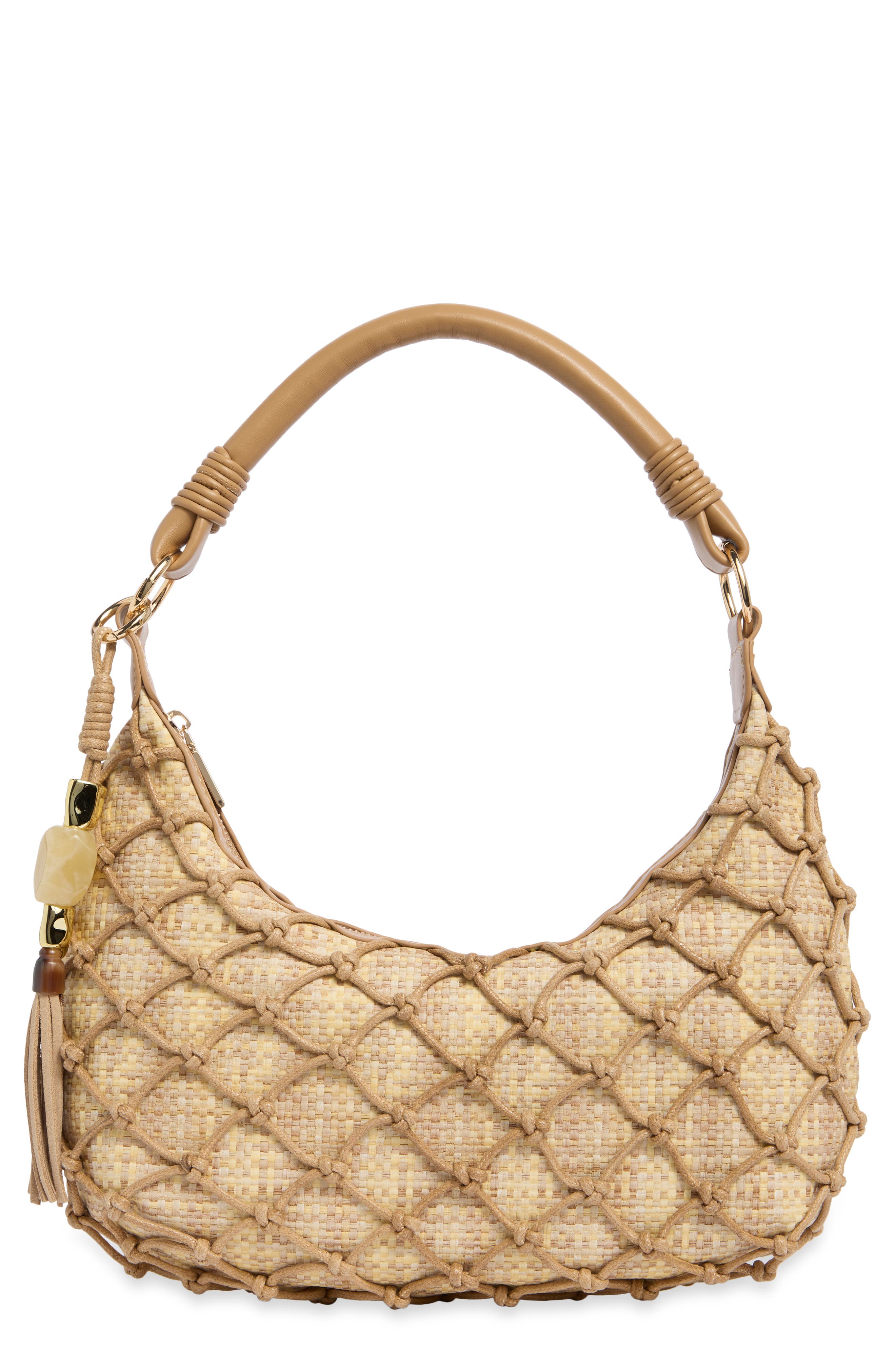 Positano Straw & Faux Leather Shoulder Bag, Main, color, NATURAL