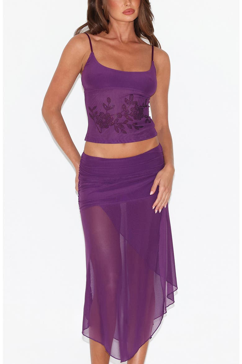Mariana Asymmetric Hem Mesh Skirt, Alternate, color, PURPLE
