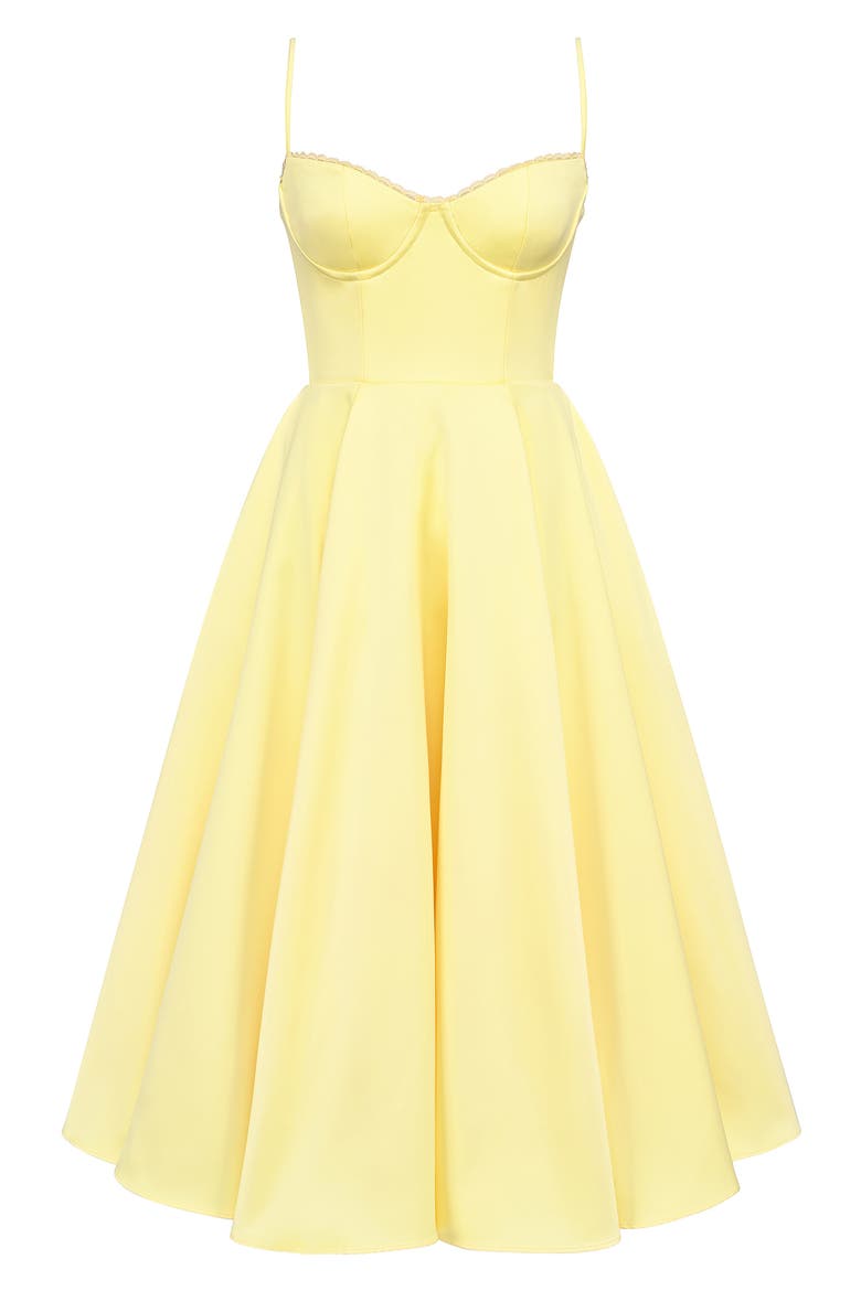 Mademoiselle Bustier Stretch Satin Midi Cocktail Dress, Alternate, color, SUNSHINE