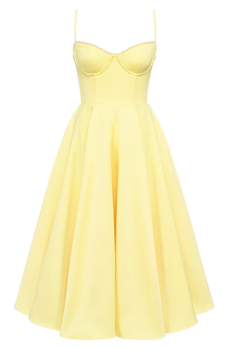 HOUSE OF CB Mademoiselle Bustier Stretch Satin Midi Cocktail Dress, Alternate, color, Sunshine