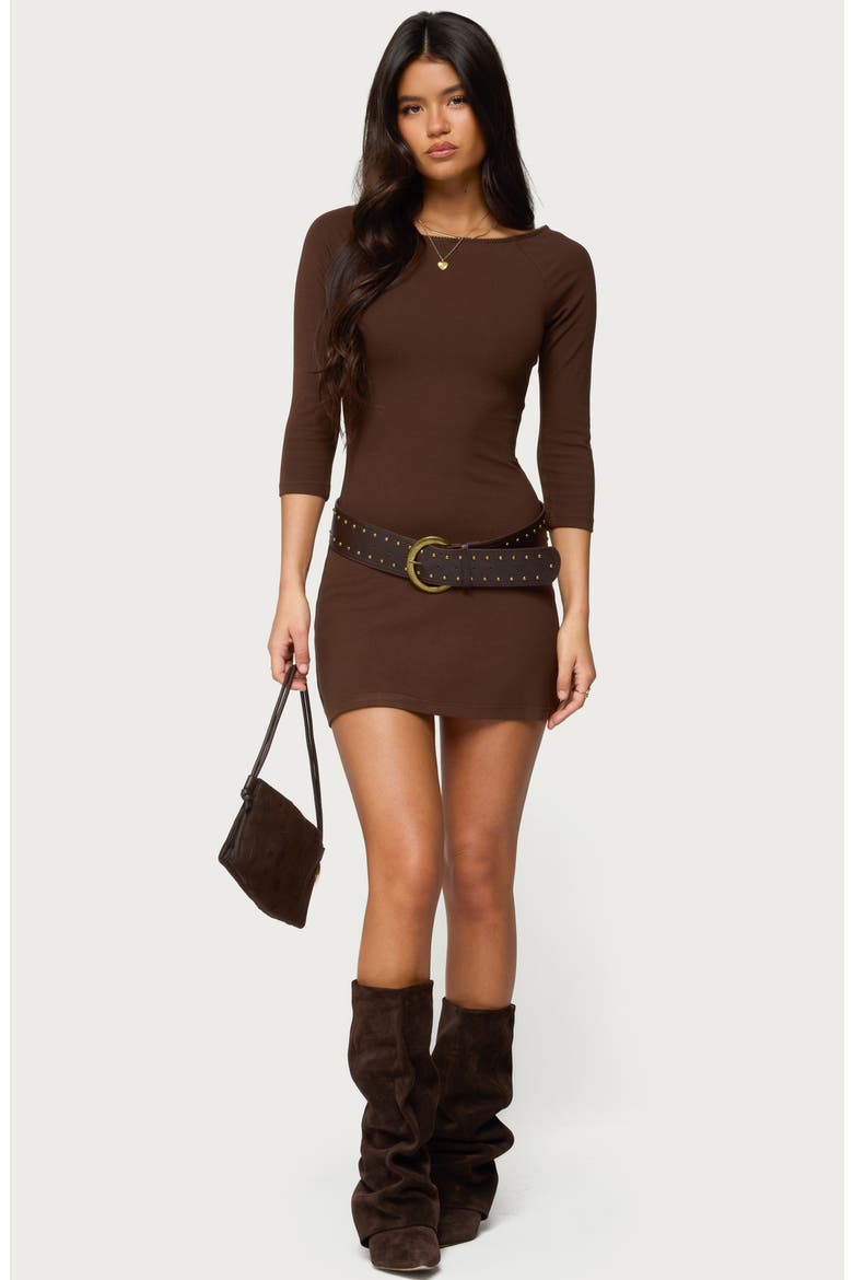 Jadey Boat Neck Minidress, Alternate, color, BROWN