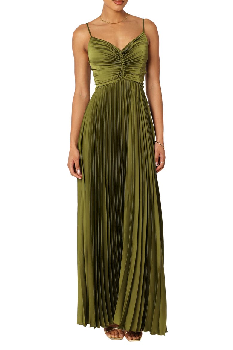 Naira Pleated Maxi Dress, Main, color, PALM GREEN