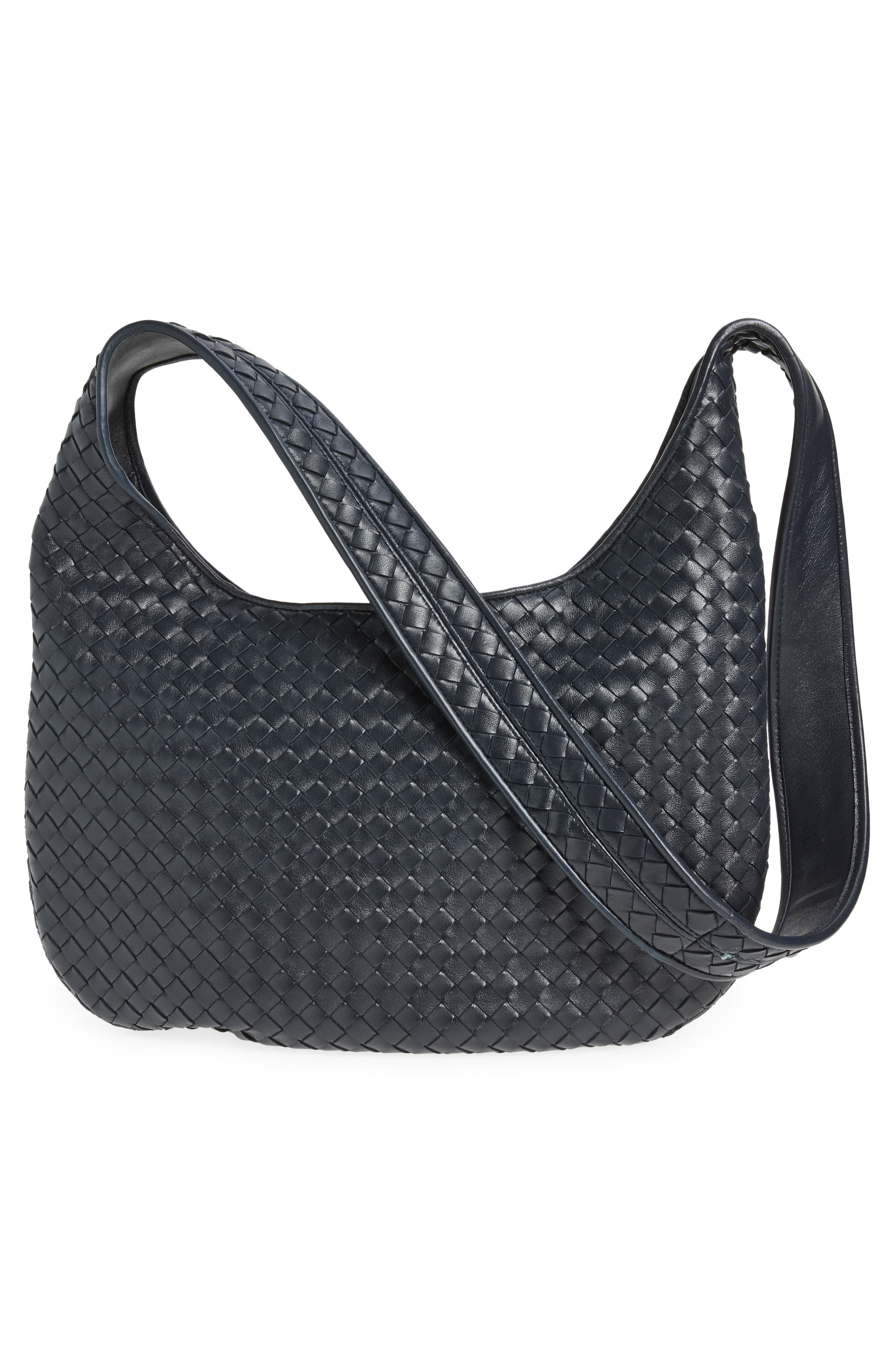 Veneto Intrecciato Leather Crossbody Bag, Alternate, color, MIDNIGHT/ SILVER