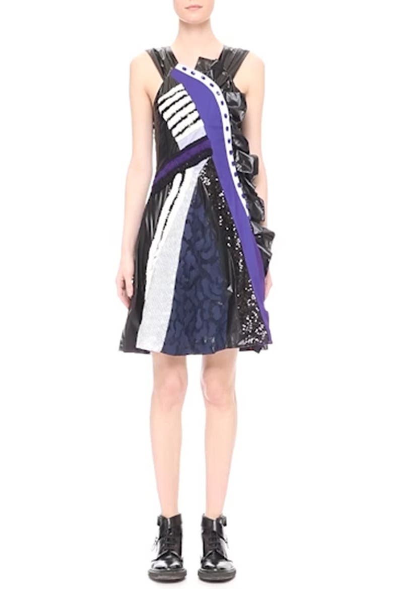 Patchwork Fit & Flare Dress, Alternate, color, PURPLE
