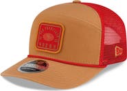 New Era Men's New Era Brown/Scarlet San Francisco 49ers Team Patch Split Panel 9SEVENTY Adjustable Trucker Hat