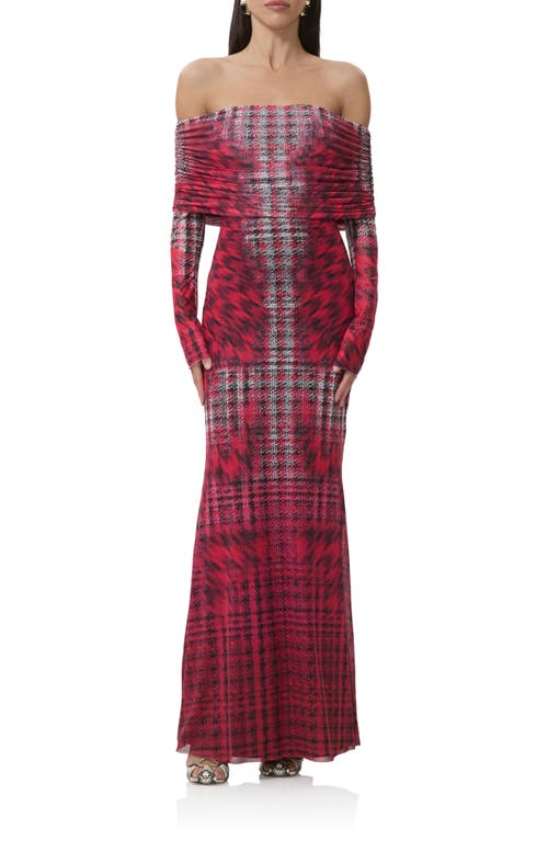 Afrm Thelma Off The Shoulder Long Sleeve Maxi Dress In Red