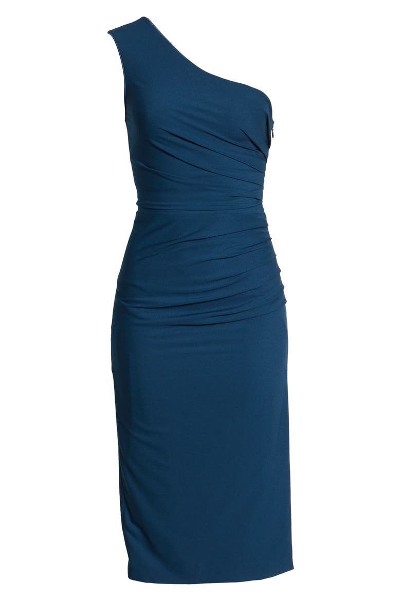 Martine Stretch Crepe One-Shoulder Dress, Alternate, color, PEACOCK
