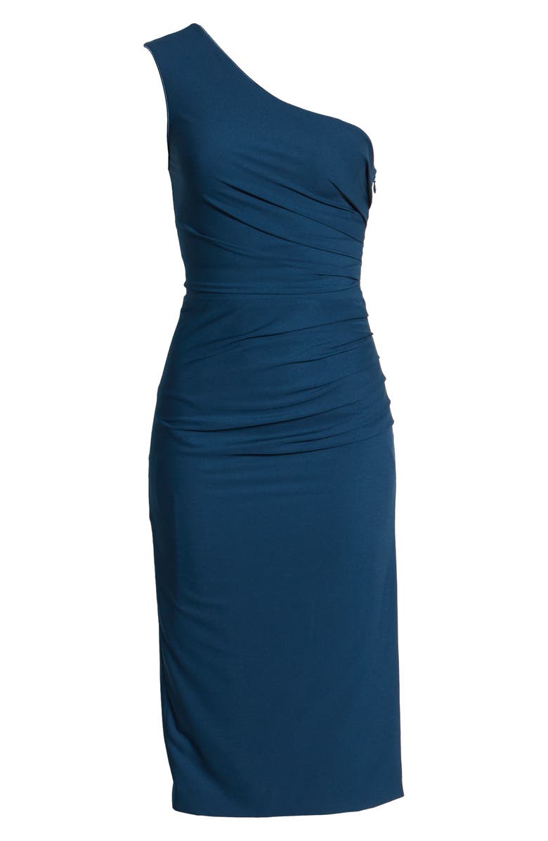 Dress the Population Martine Stretch Crepe One-Shoulder Dress, Alternate, color, Peacock