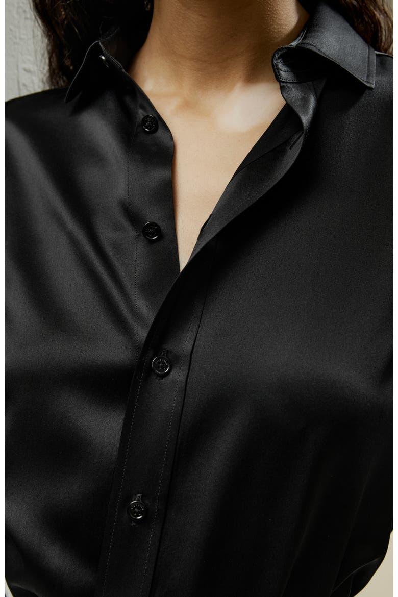 Women's Tailored Button Down Silk Shirt, Alternate, color, Black