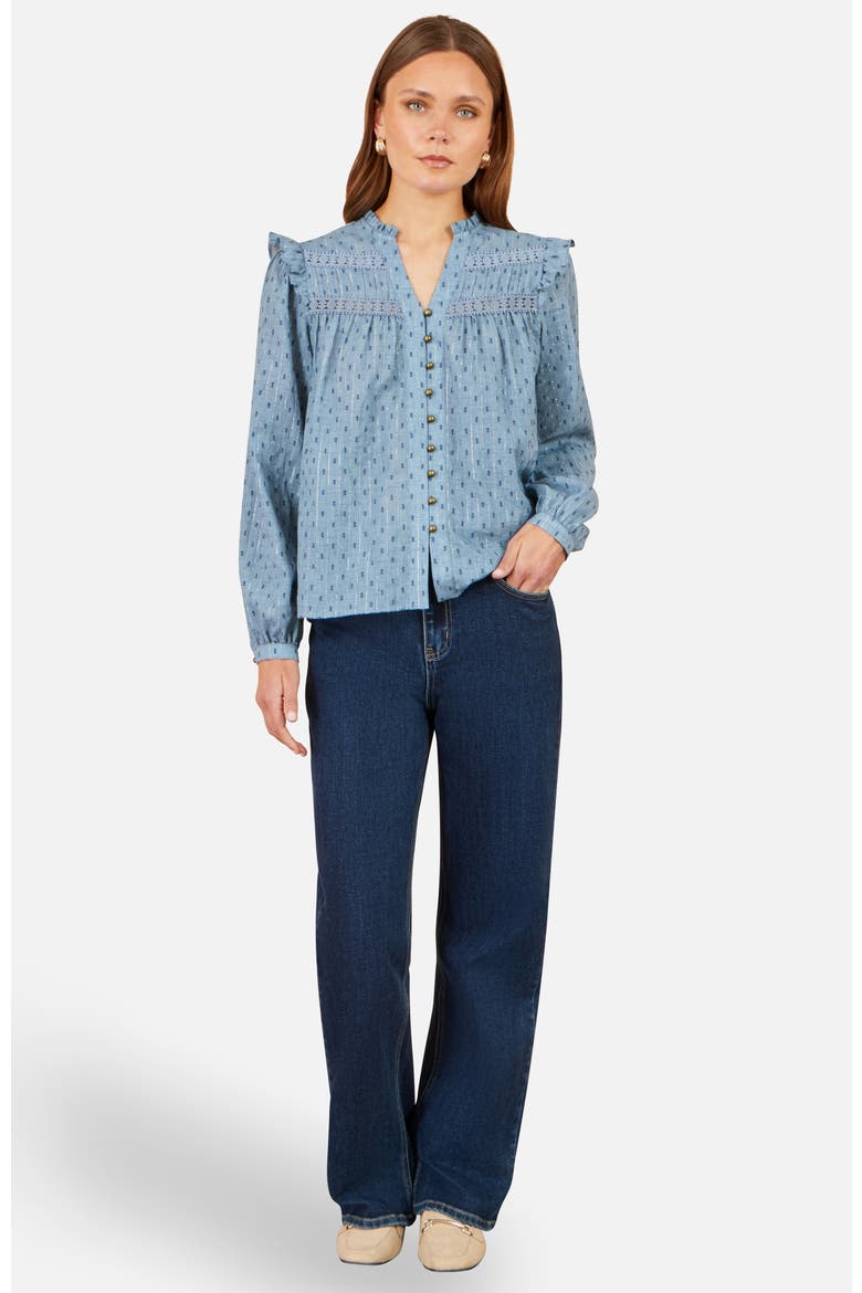 Cotton Lace Detail Shirt, Alternate, color, Blue