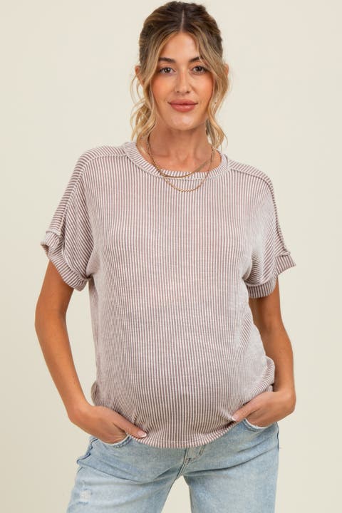 Ribbed Exposed Seam Short Sleeve Top