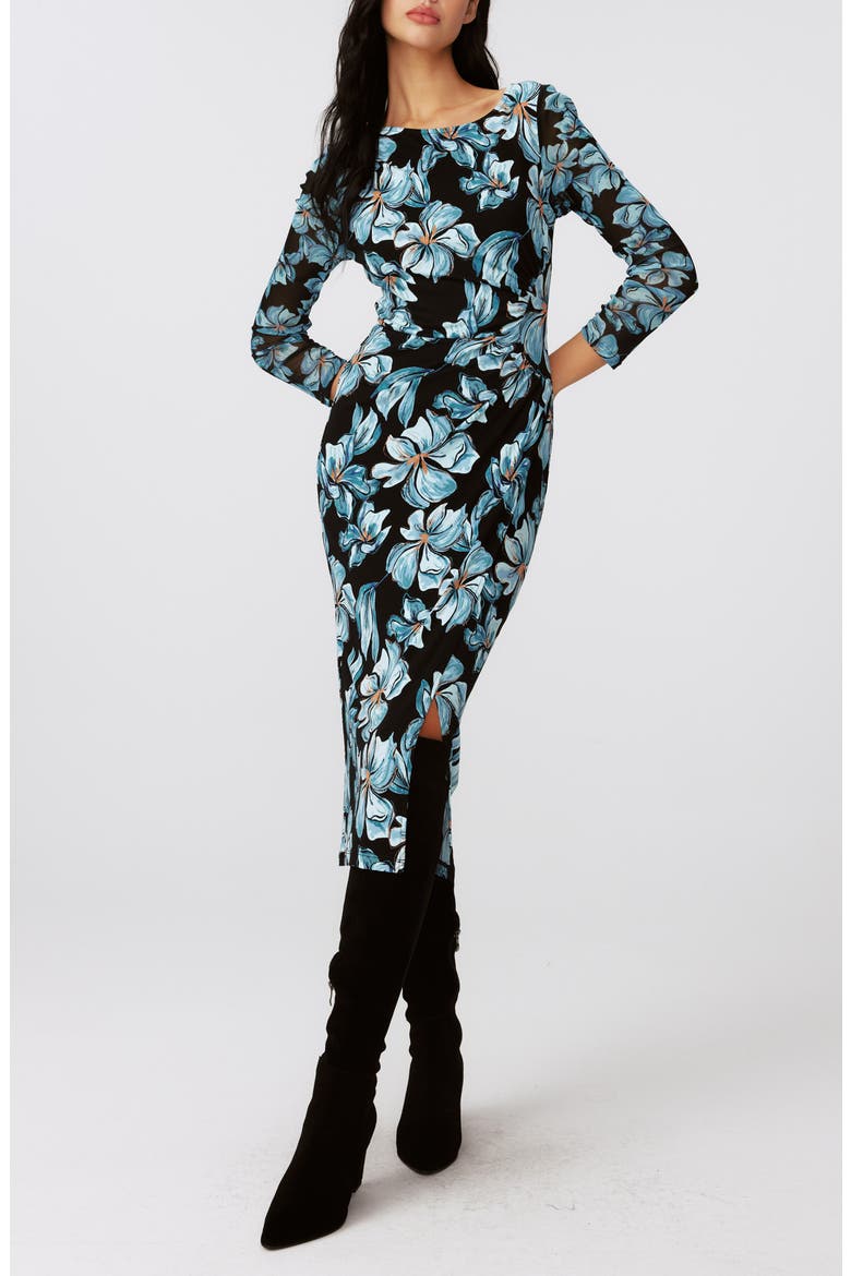Linea Floral Midi Dress, Main, color, OPERA FLORAL BLK MED/ SM