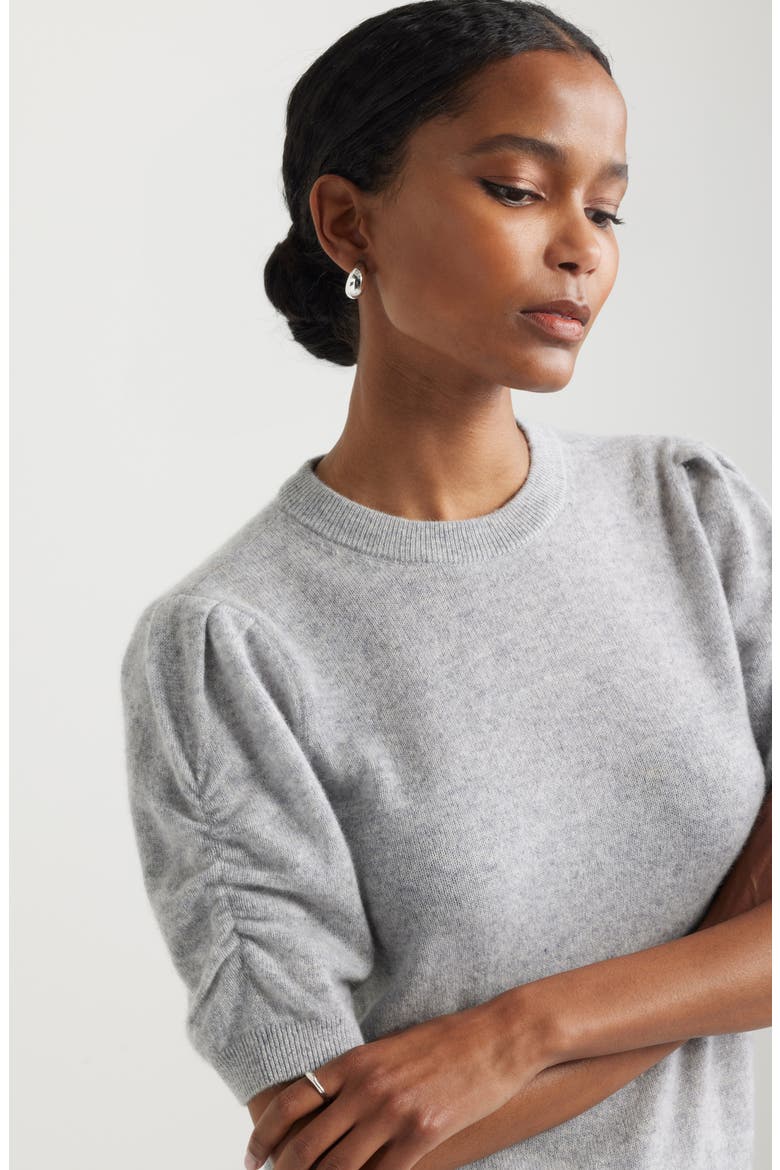 Ruched Short Sleeve Cashmere Sweater, Alternate, color, GREY FORMAL