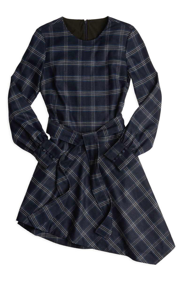 Court & Rowe Soft Plaid Asymmetrical Hem Long Sleeve Dress, Alternate, color, 