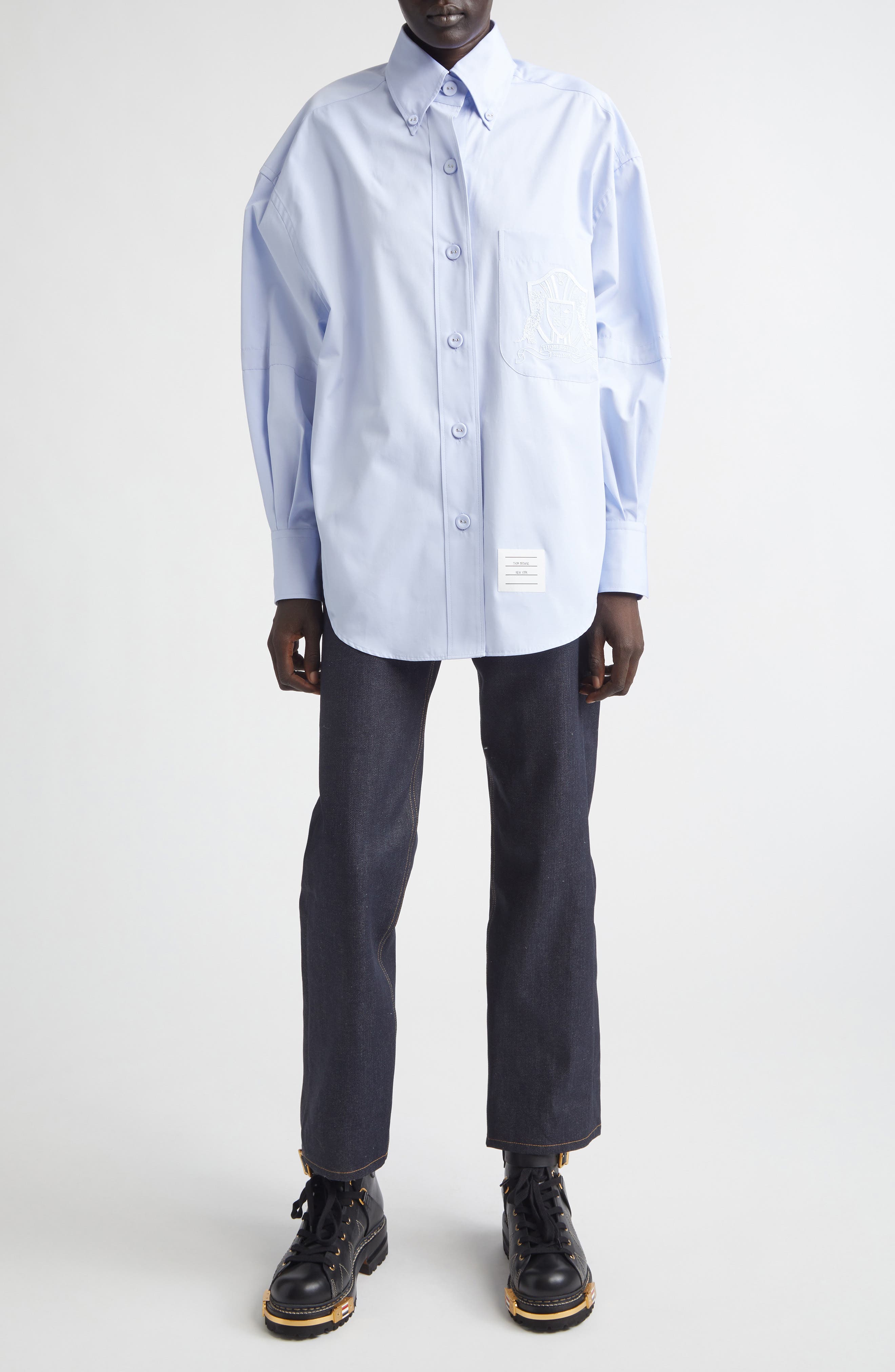 Crest Embroidered Oversize Cotton Poplin Button-Down Shirt - image 2