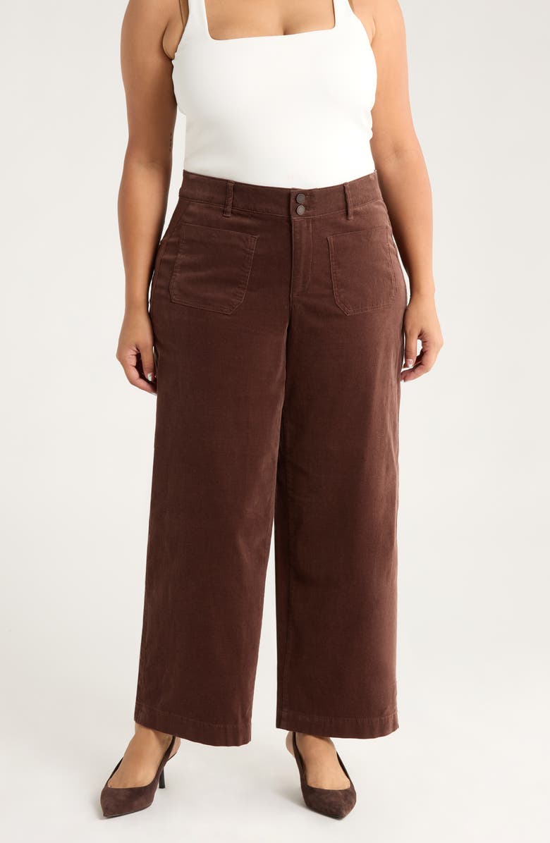 Wit & Wisdom Emma 'Ab'Solution Patch Pocket High Waist Wide Leg Corduroy Pants, Main, color, Cold Brew