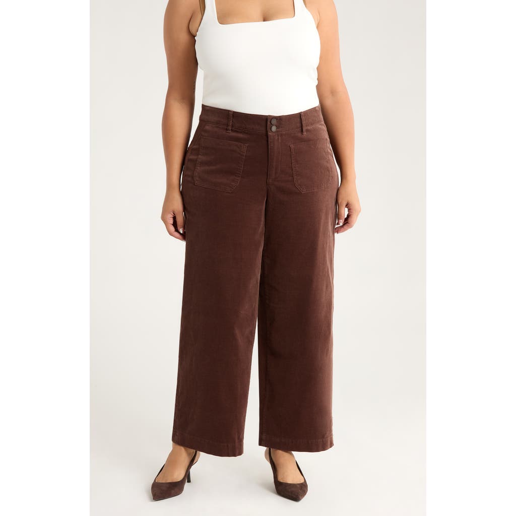 Wit & Wisdom Emma 'ab'solution Patch Pocket High Waist Wide Leg Corduroy Pants In Brown
