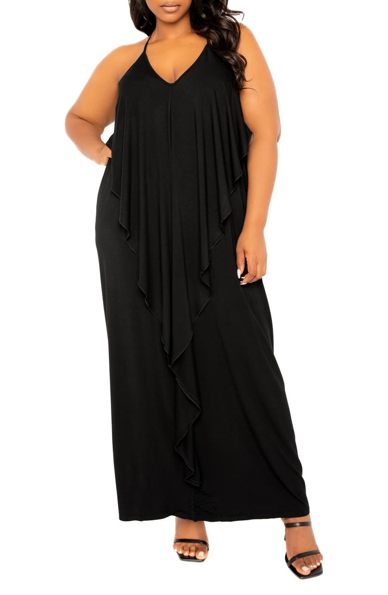 BUXOM COUTURE Cascade Ruffle Racerback Maxi Dress, Main, color, 