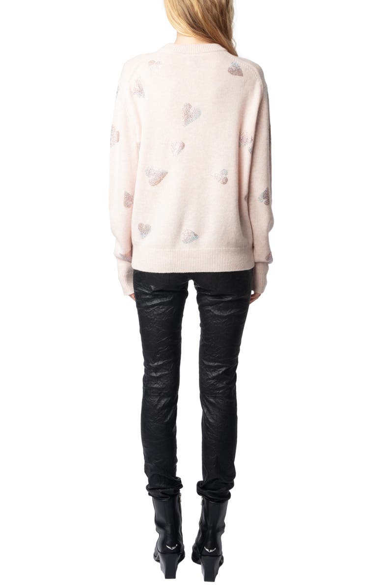 Zadig & Voltaire Beaded Heart Cashmere Sweater, Alternate, color, 