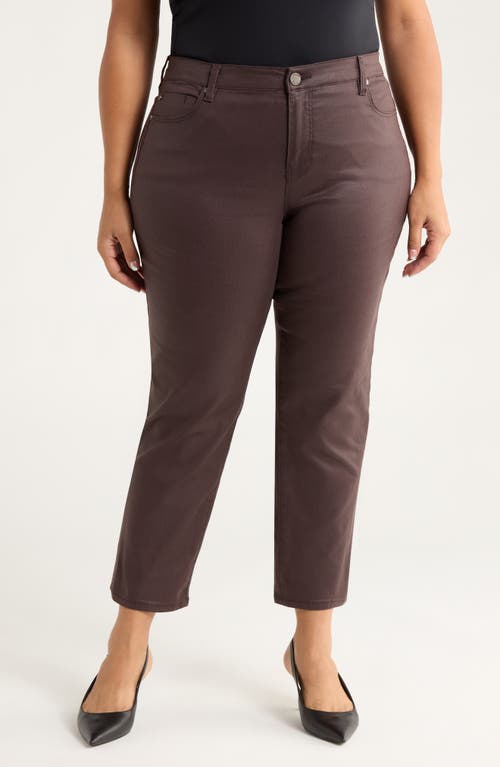 Liverpool Los Angeles Kennedy Coated High Waist Ankle Straight Leg Pants In Brown