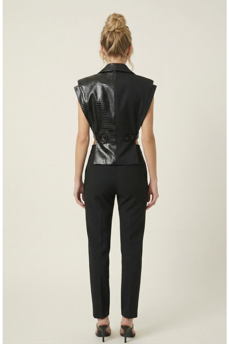 Mixed Texture Sleeveless Embossed Blazer Top, Alternate, color, Black
