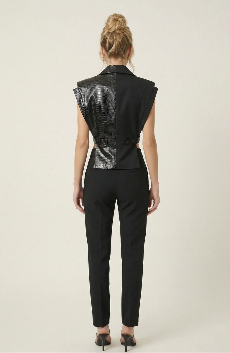 Modenaire Mixed Texture Sleeveless Embossed Blazer Top, Alternate, color, Black