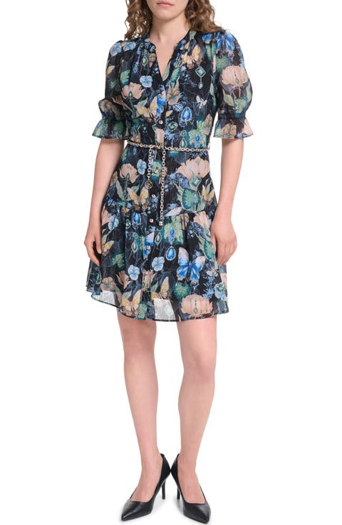 Metallic Crinkled Ruffled Dress