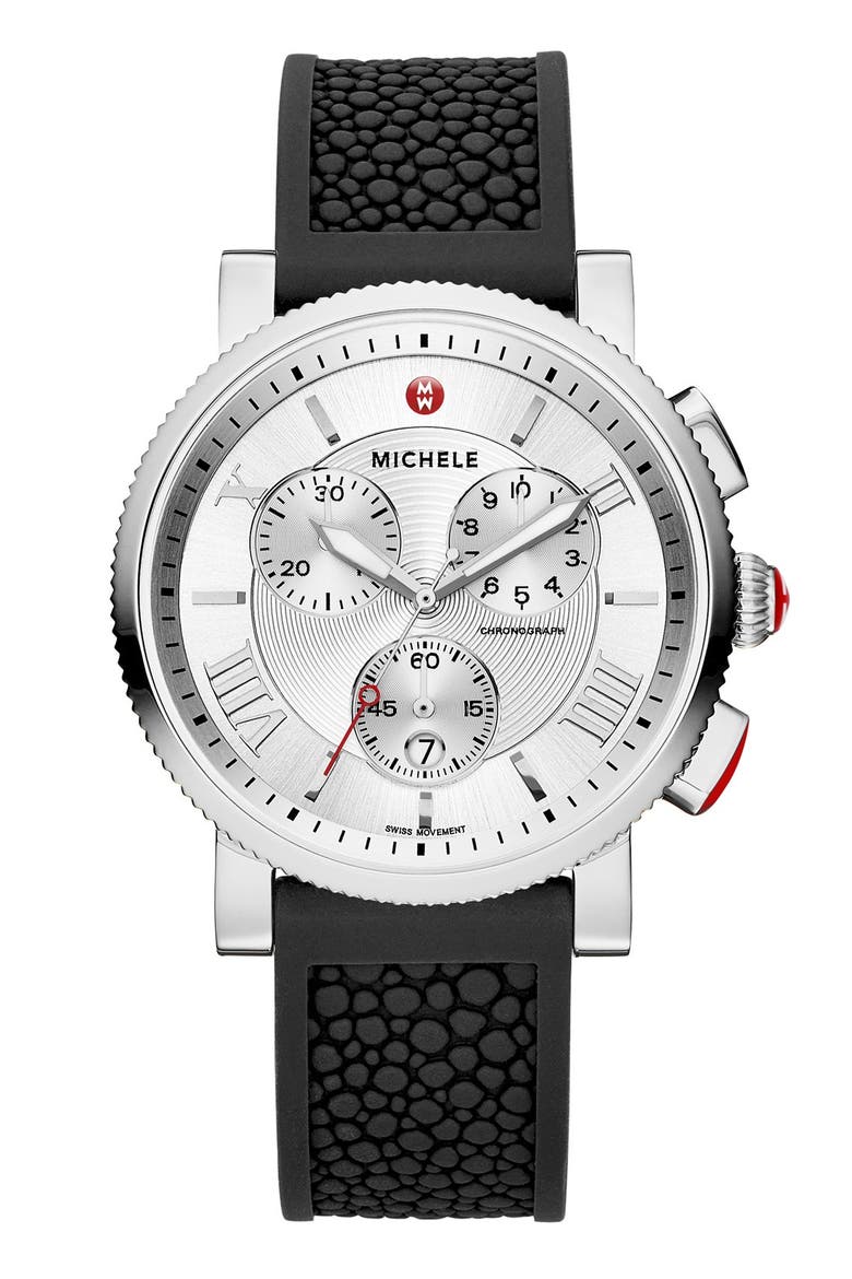 'Sport Sail - Large' Black Dial Watch Case, 42mm, Alternate, color, SILVER
