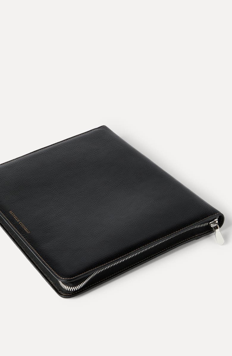 Brunello Cucinelli Grained calfskin document holder, Alternate, color, Black
