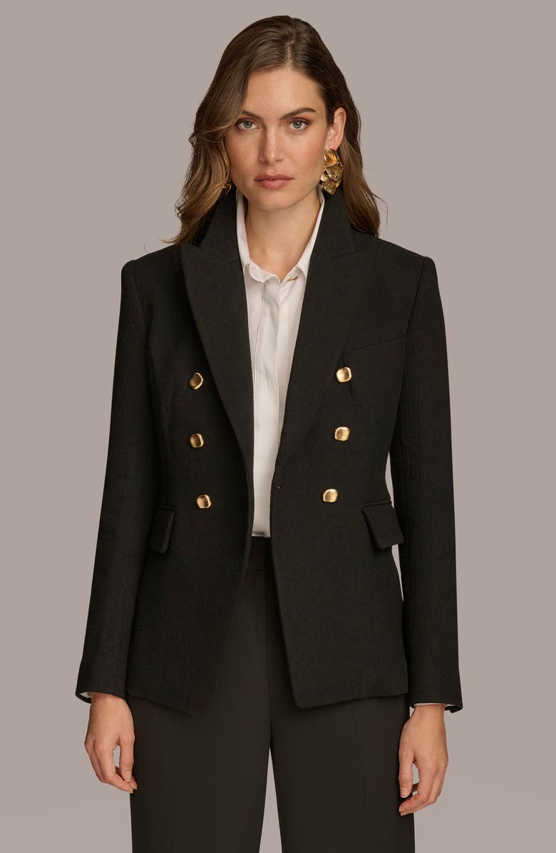 Donna Karan New York Double Breasted Wool Blend Blazer, Alternate, color, Black