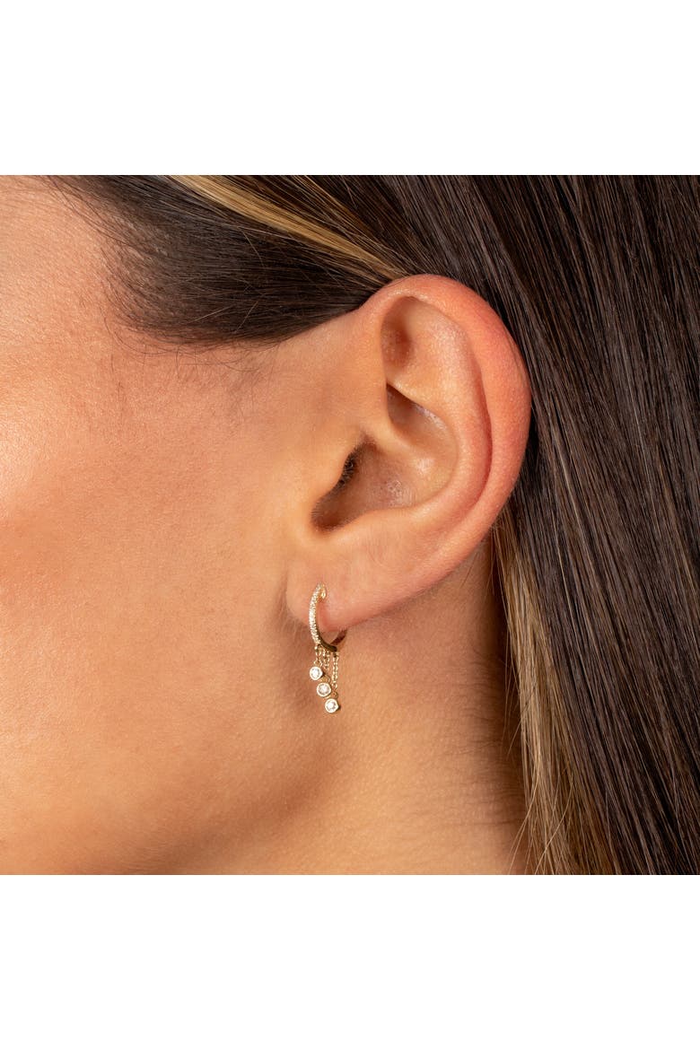 Diamond Bezel Dangling Huggie Earring 14K, Alternate, color, 14K Gold