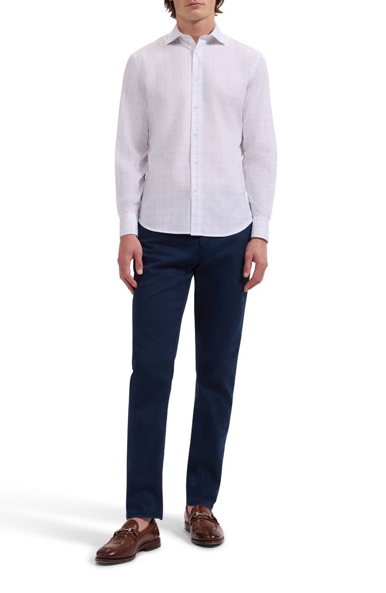 Bugatchi Axel Shaped Fit Check Button-Up Shirt, Alternate, color, White