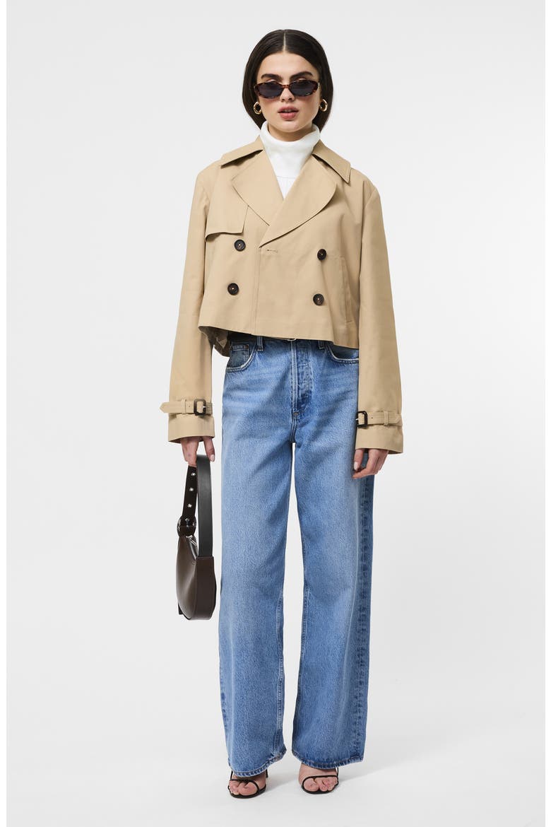 Crop Cotton Twill Trench Coat, Alternate, color, KHAKI