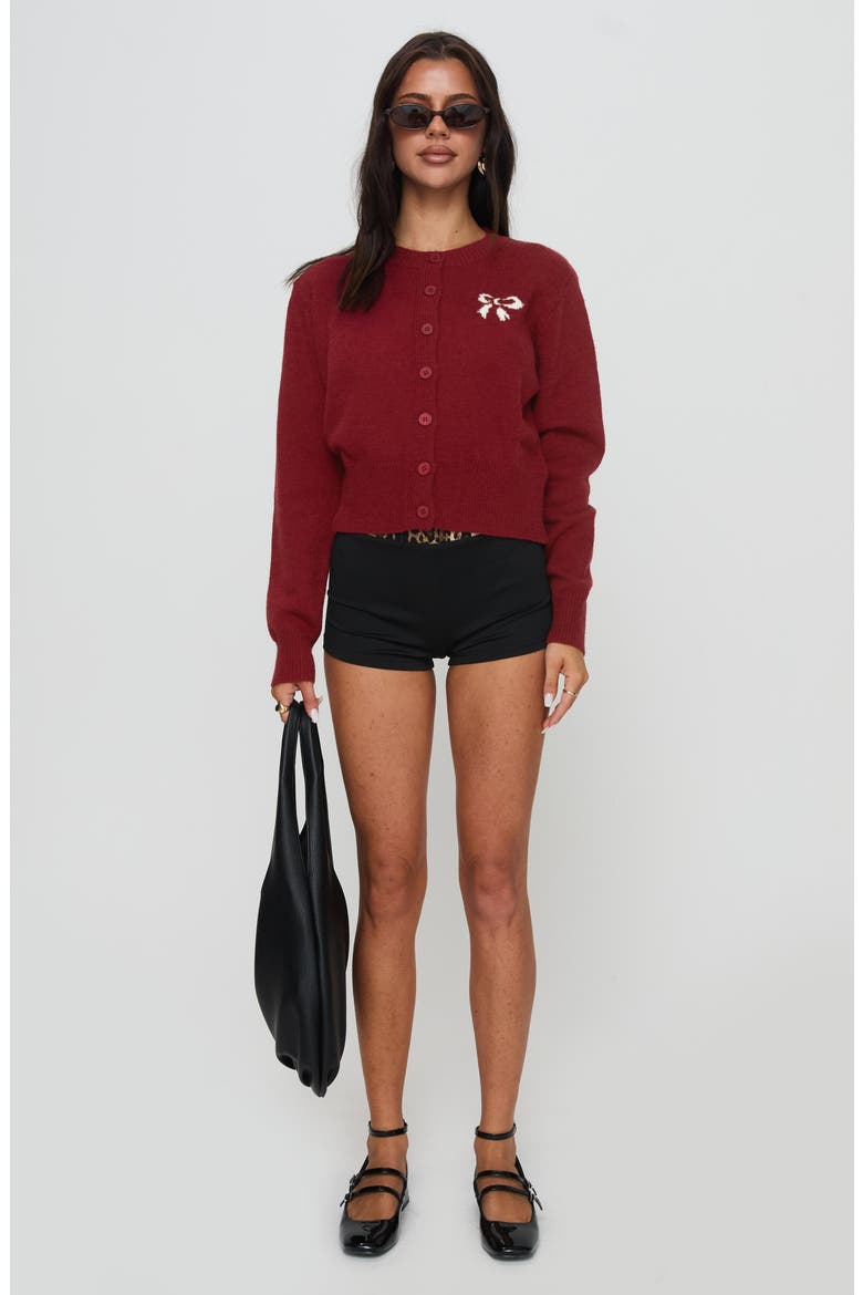 With a Bow Cardigan, Alternate, color, RED