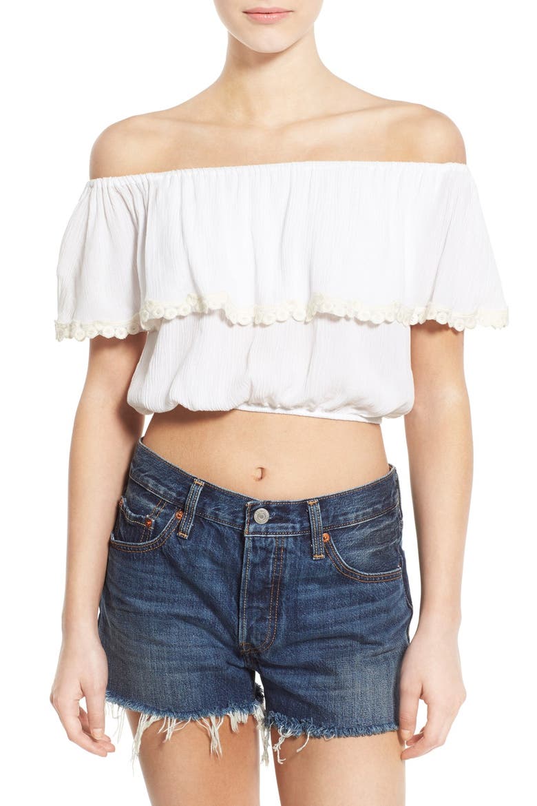 Off the Shoulder Crop Top, Main, color, WHITE