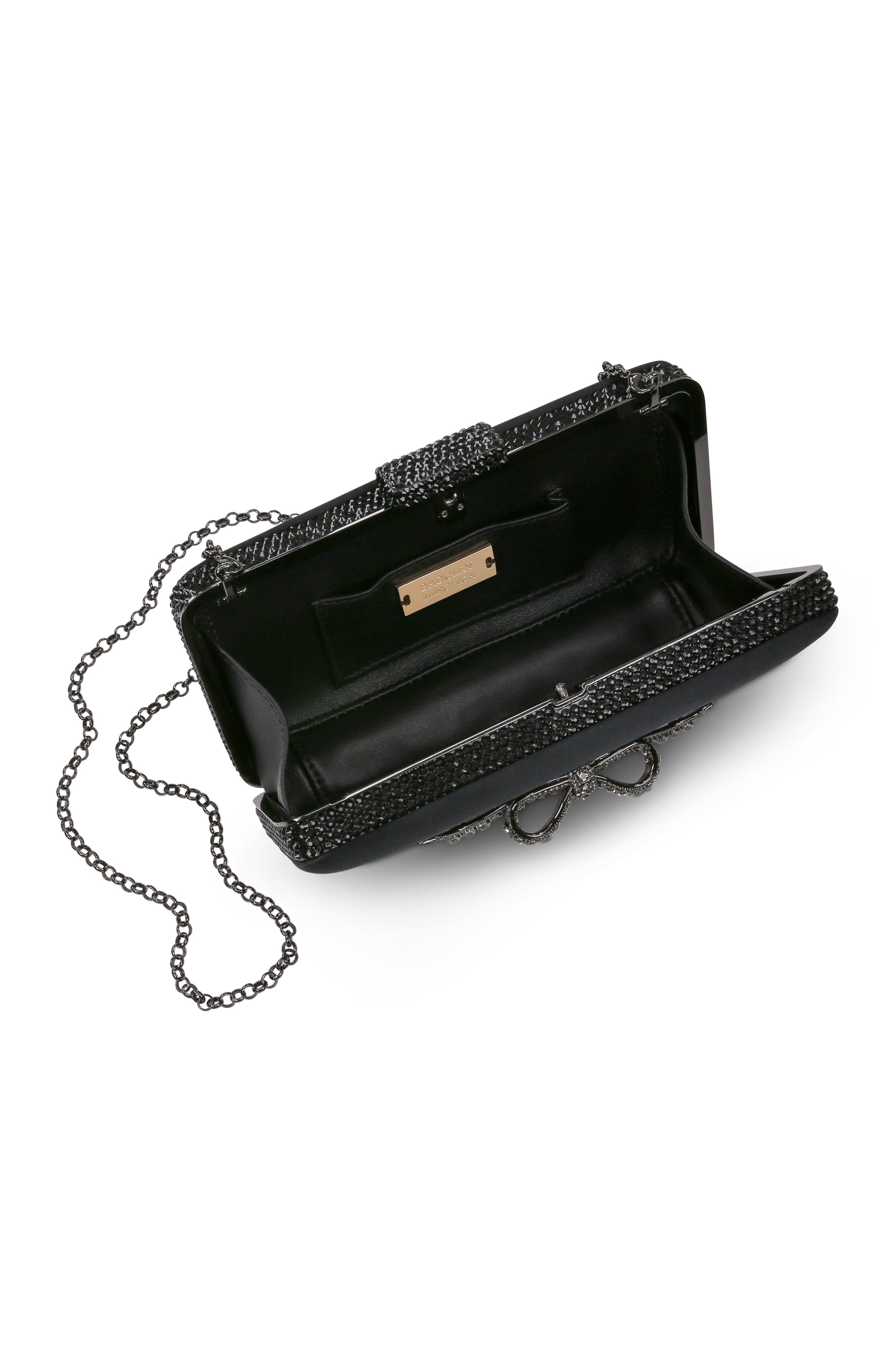 BADGLEY MISCHKA Lexi Crystal Bow Minaudiere, Alternate, color, Black