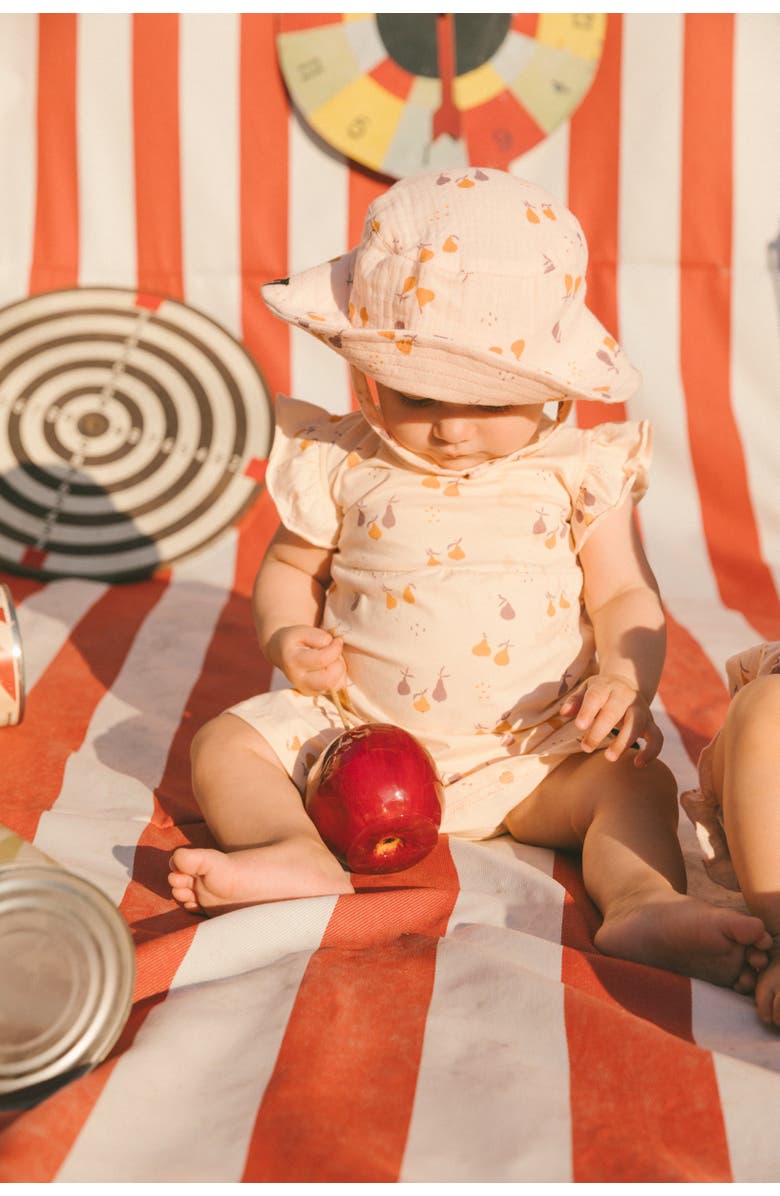 Deux par Deux Baby Girl's Printed Muslin Bucket Hat Peach With Pears, Alternate, color, Peach With Pears Print