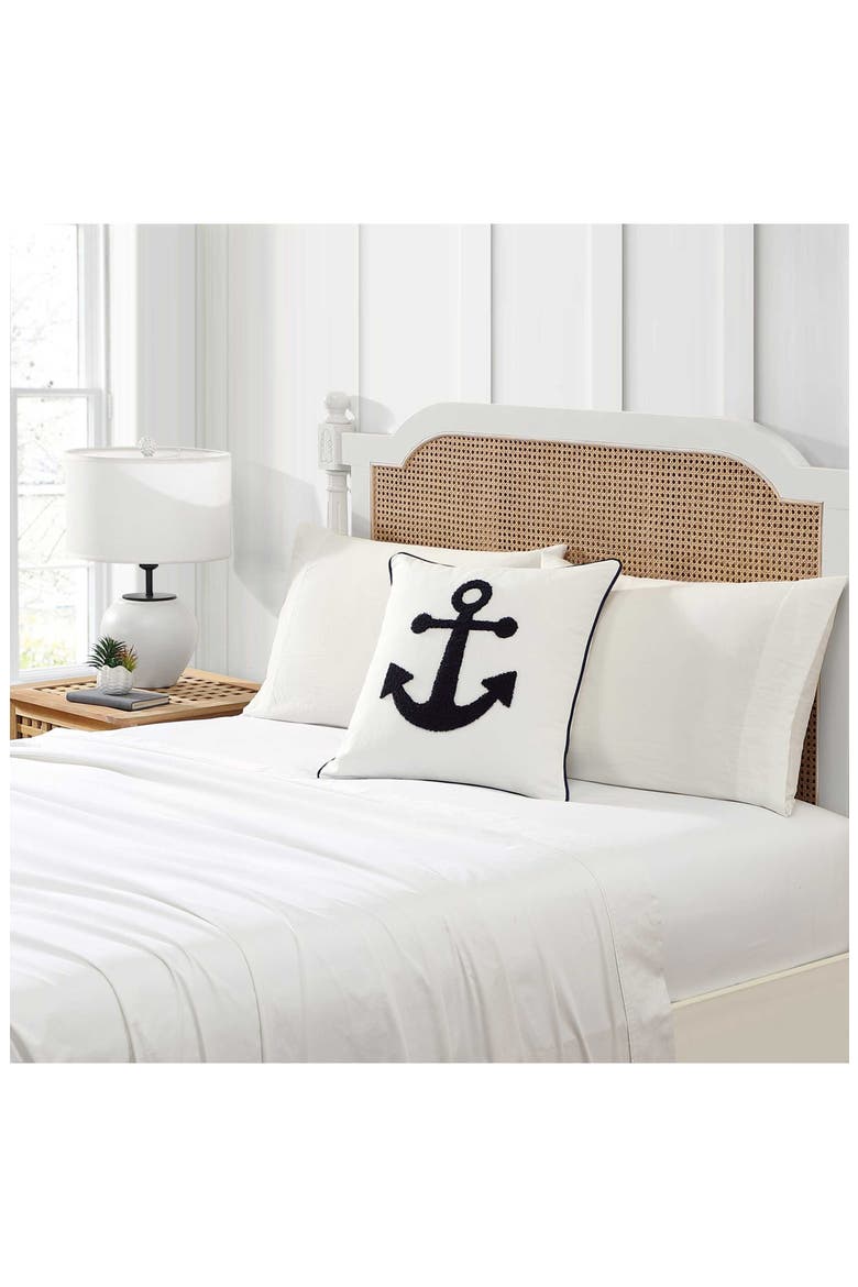 Anchor Loop Cotton Decorative Pillow, Alternate, color, DARK BLUE/ WHITE