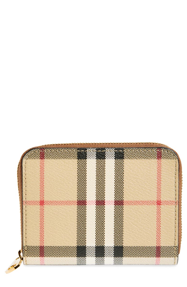 Burberry Small Check Leather Zip Wallet, Main, color,