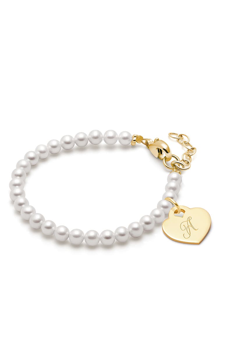 Tiny Blessings 14K Gold 4mm Cultured Pearls & Engraved Initial 6.25" Bracelet, Main, color, 14K Gold - A