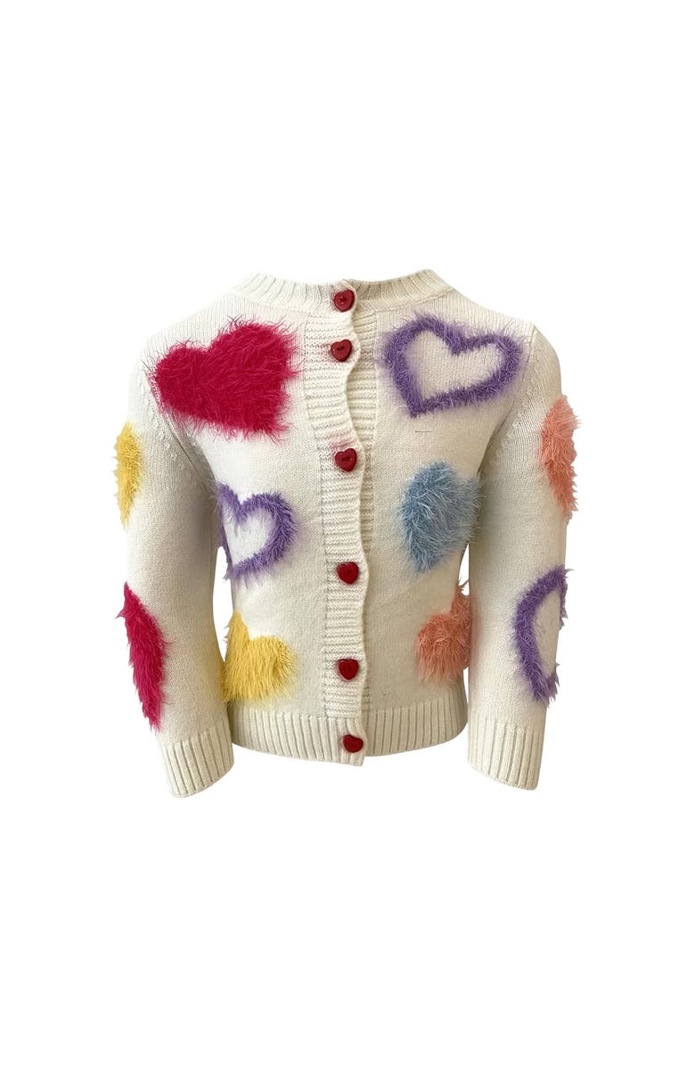 Lola + The Boys Fuzzy Hearts Cardigan, Alternate, color, White