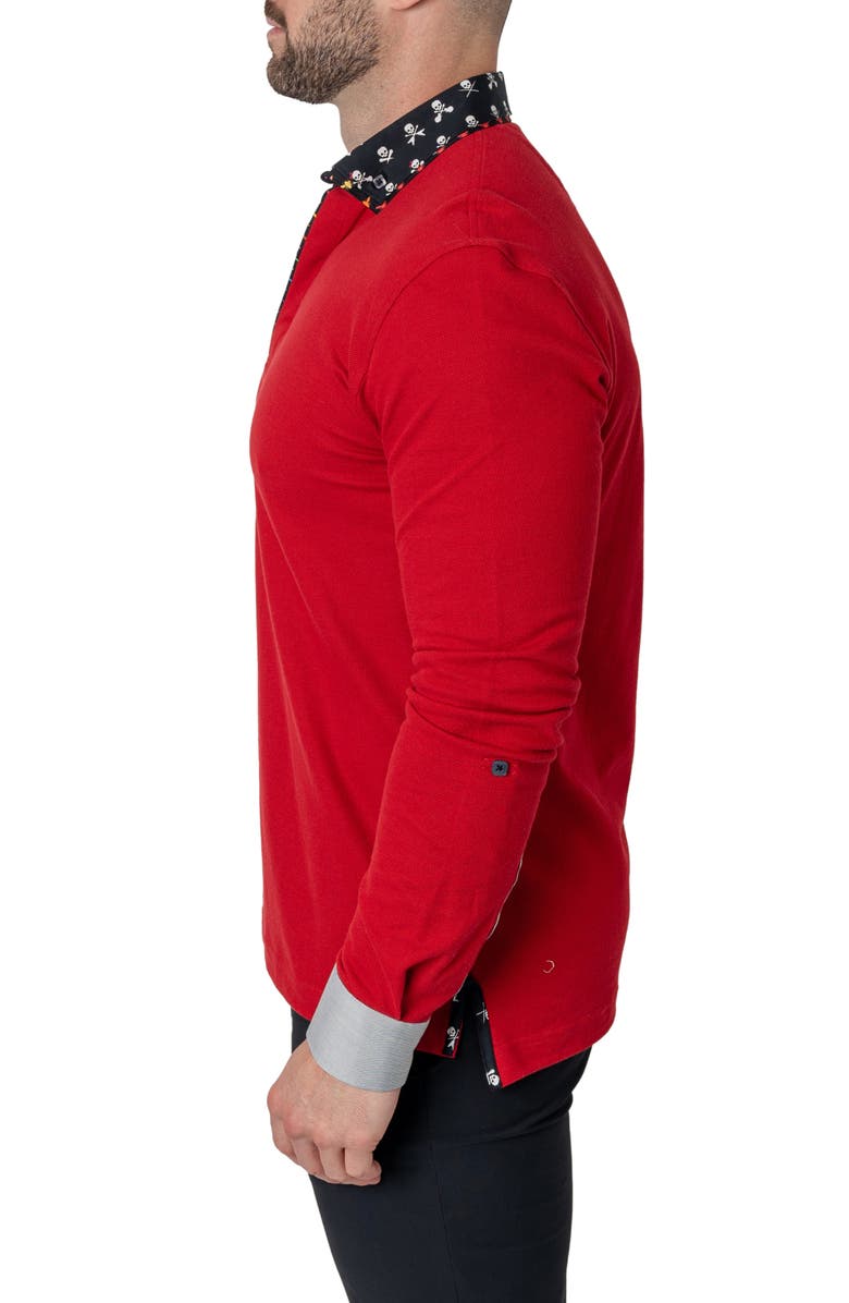 Maceoo Newton Solid Head Red Long Sleeve Polo, Alternate, color, Red