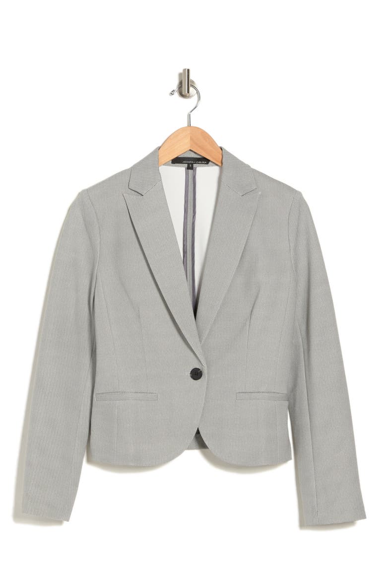 Ponte Knit Single Button Blazer, Alternate, color, GREY/ IVORY