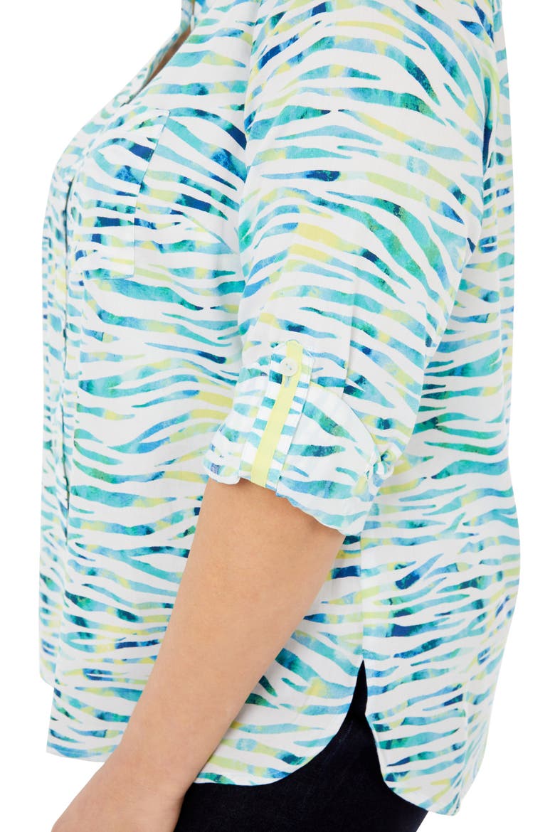 Cole Zebra Print Roll Tab Cotton Button-Up Shirt, Alternate, color, BLUE MULTI