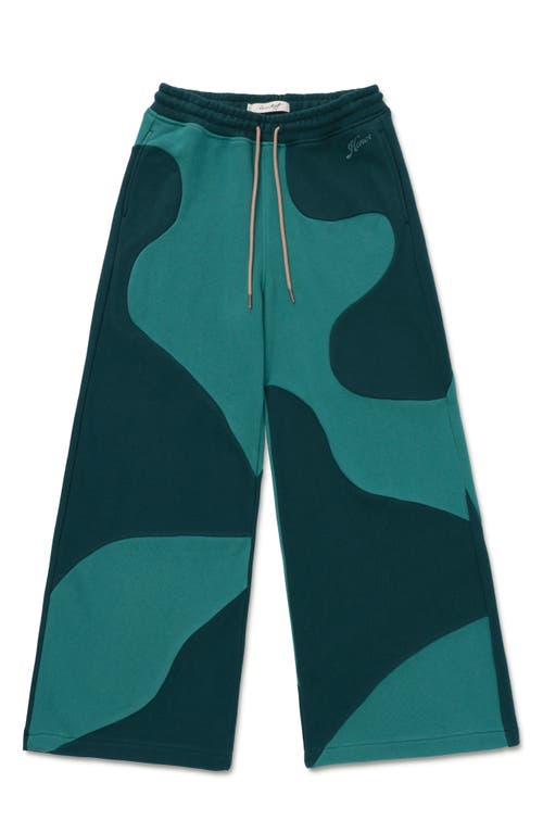 HONOR THE GIFT Curved Patchwork Wide Leg Sweatpants in Green 