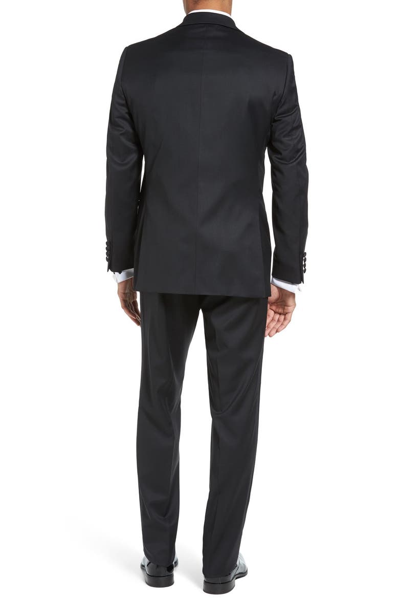 Russell Classic Fit Loro Piana Wool Peaked Lapel Tuxedo, Alternate, color, BLACKDNU