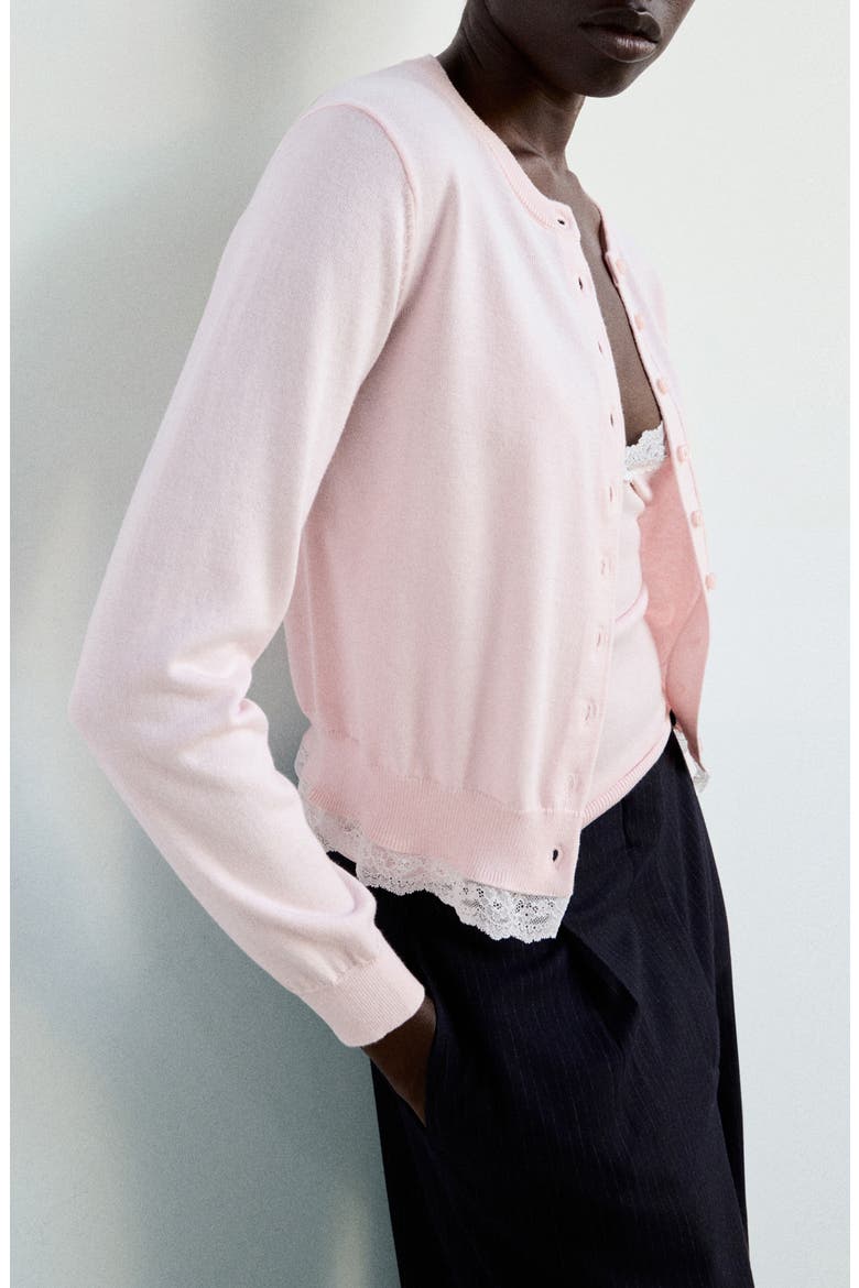 Camelia Lace Hem Cardigan, Main, color, PASTEL PINK